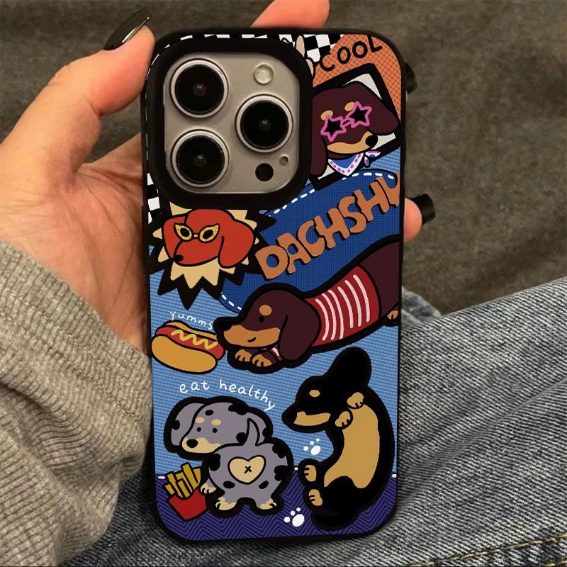 Lucky复古牛仔腊肠狗适用iPhone16/15果冻手机壳华为viv小米oppo