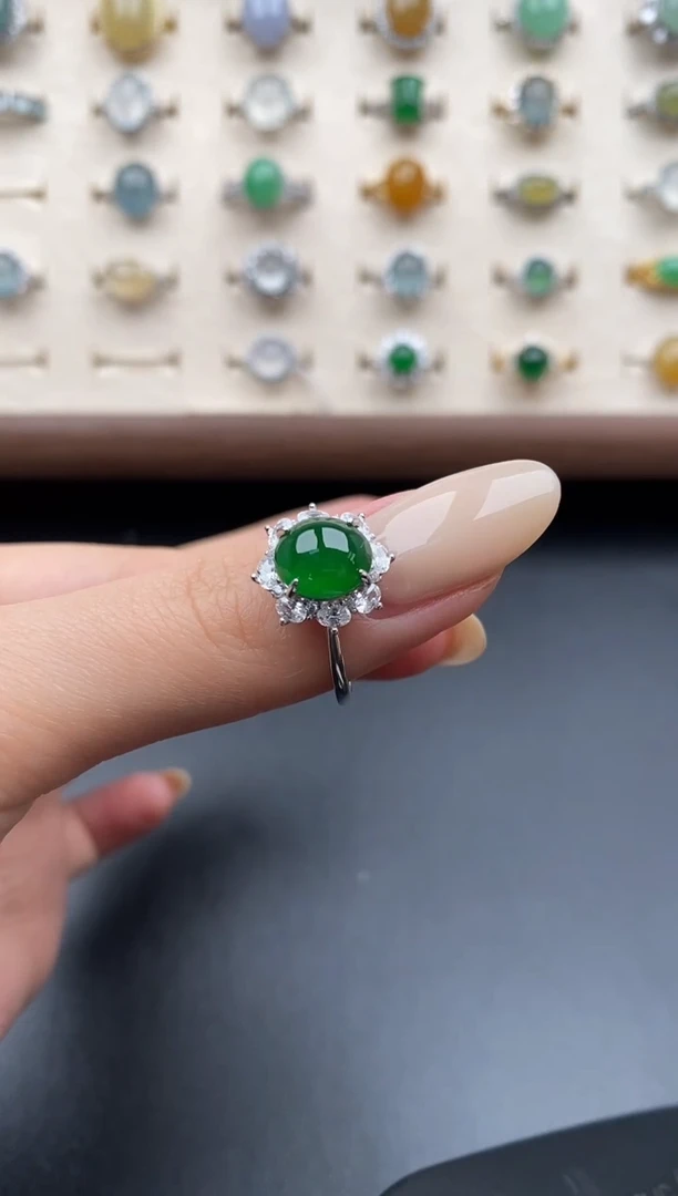 银S925镶嵌戒指翡翠一物一证一礼盒