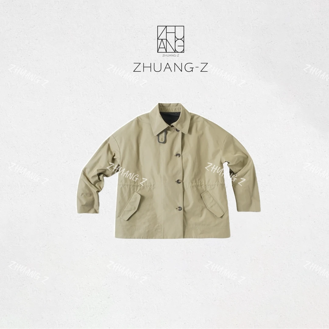 【ZHUANG-Z】（伦敦故事）纯色短款翻领夹克宽松工装收腰风衣外套
