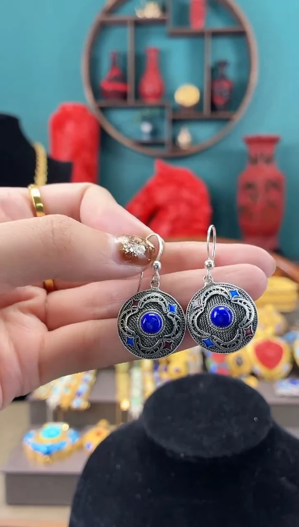 非遗手工花丝镶嵌耳环