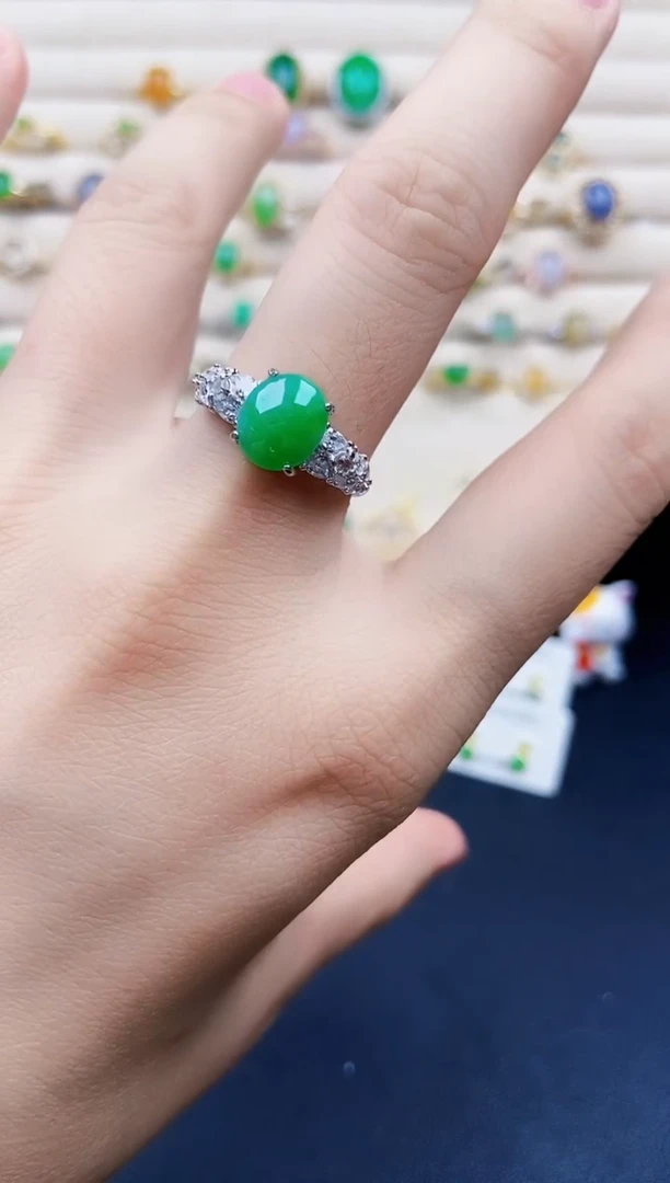 翡翠戒指银S925镶嵌12