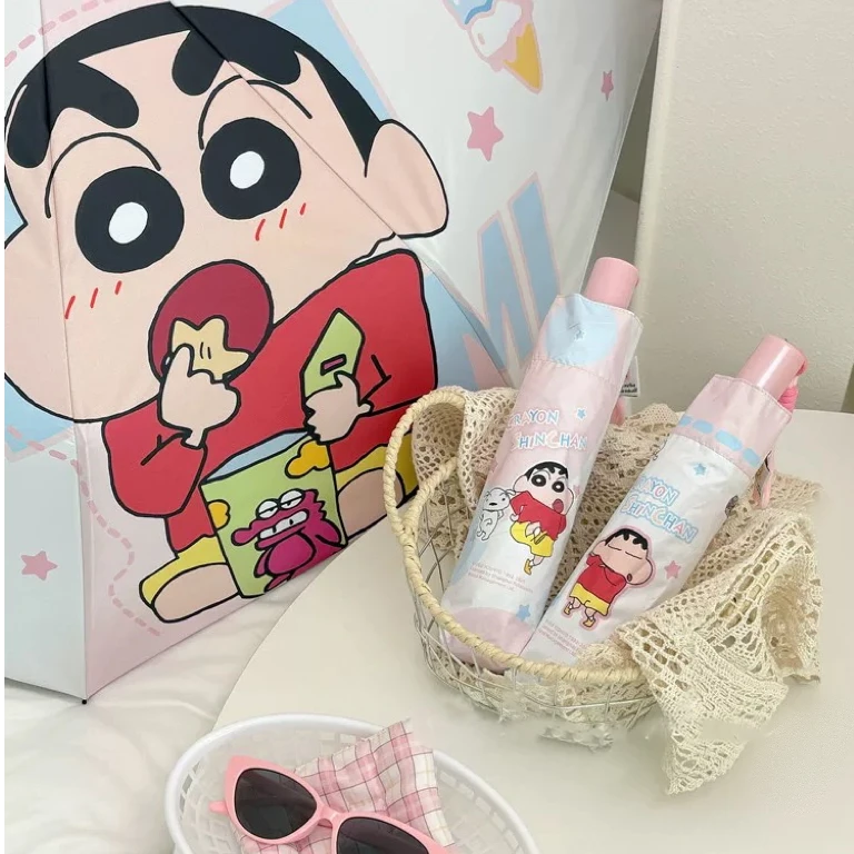 正版授权蜡笔小新晴雨伞可爱卡通黑胶防晒防紫外线加大加厚学生伞