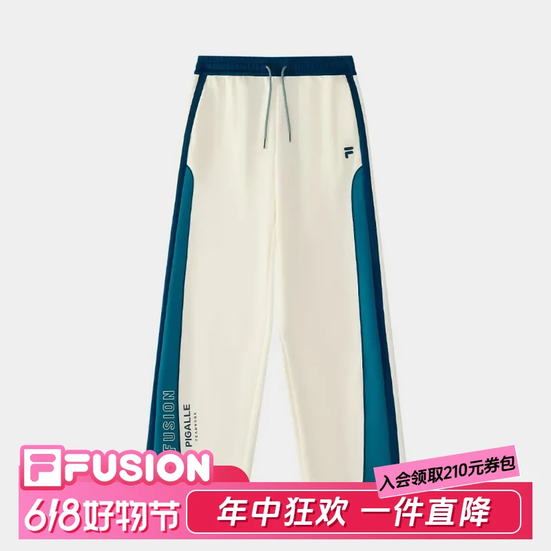 Fila/斐乐春季新款女款拼接美式休闲裤宽松阔腿裤直筒T11W518602