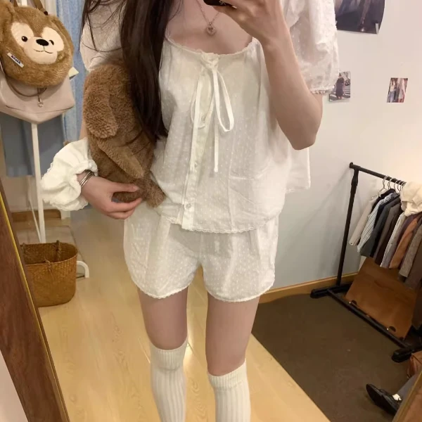 【DSYJ大睡衣家】甜美蕾丝花边薄款睡衣女夏季新款居家服套装外穿