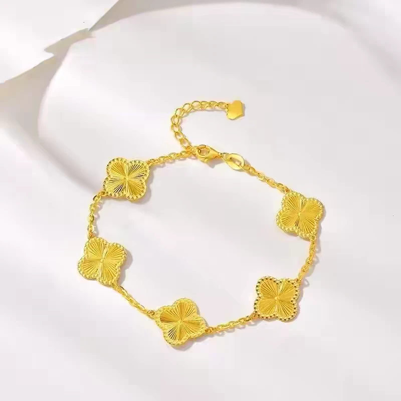 合金手链 合金高货不褪色五花四叶草内外金色女款轻奢百搭手链