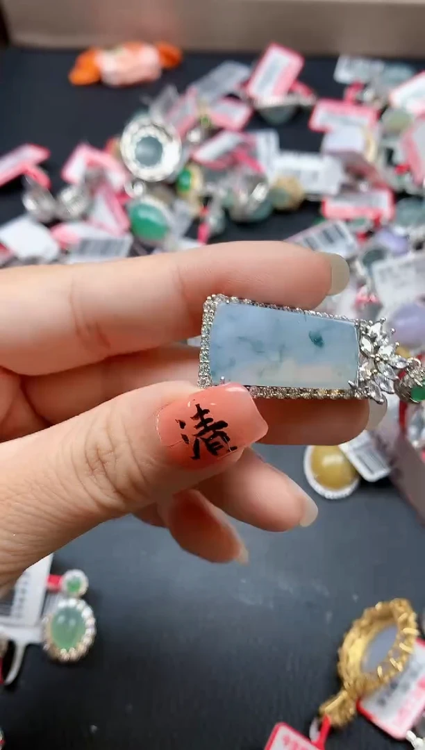 银S925镶嵌戒指翡翠天然A货缅甸翡翠