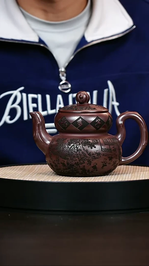 茶壶紫砂原矿紫砂壶葫芦百子600cc