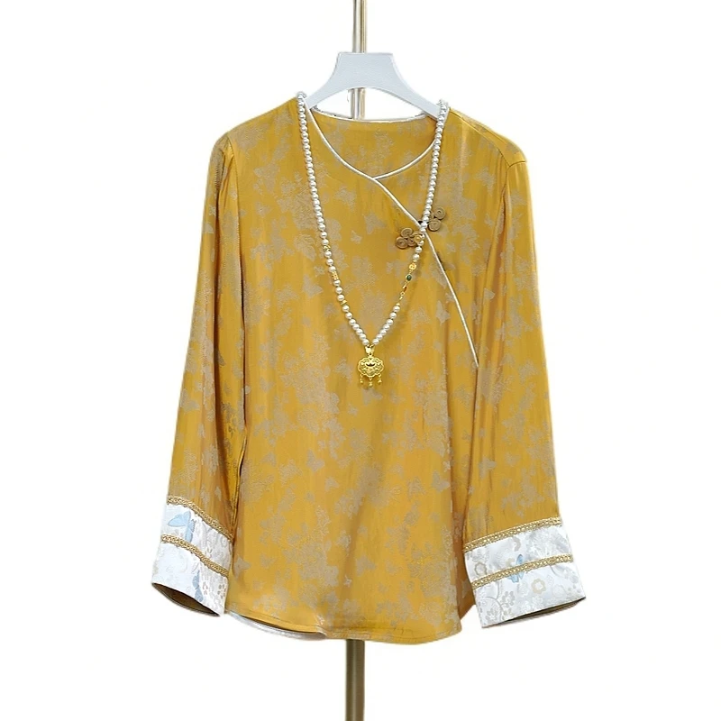 轻奢高级感超好看独特漂亮新中式国风提花盘扣黄色上衣女2025早春