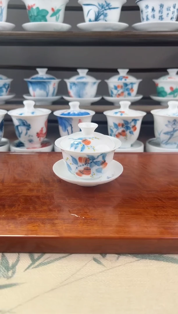 微瑕柿子80ml三才盖碗