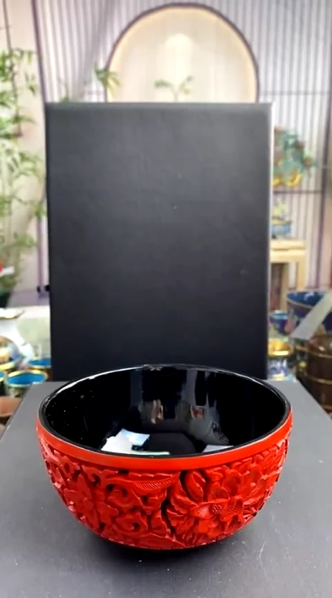 【闪购商品】非遗技艺 大漆剔黑红花卉碗