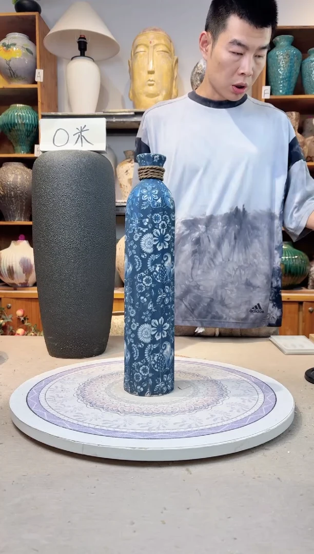 瓶陶瓷花瓶 无花  福利 不能装水 青花麻绳 大号