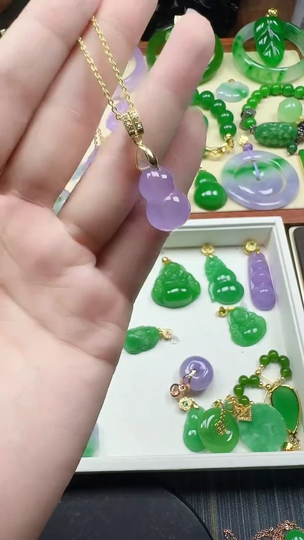 吊坠(赠链)14K金镶嵌翡翠冰紫葫芦