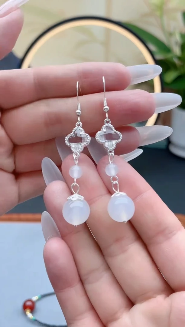 玛瑙/玉髓耳饰银S925镶嵌8896