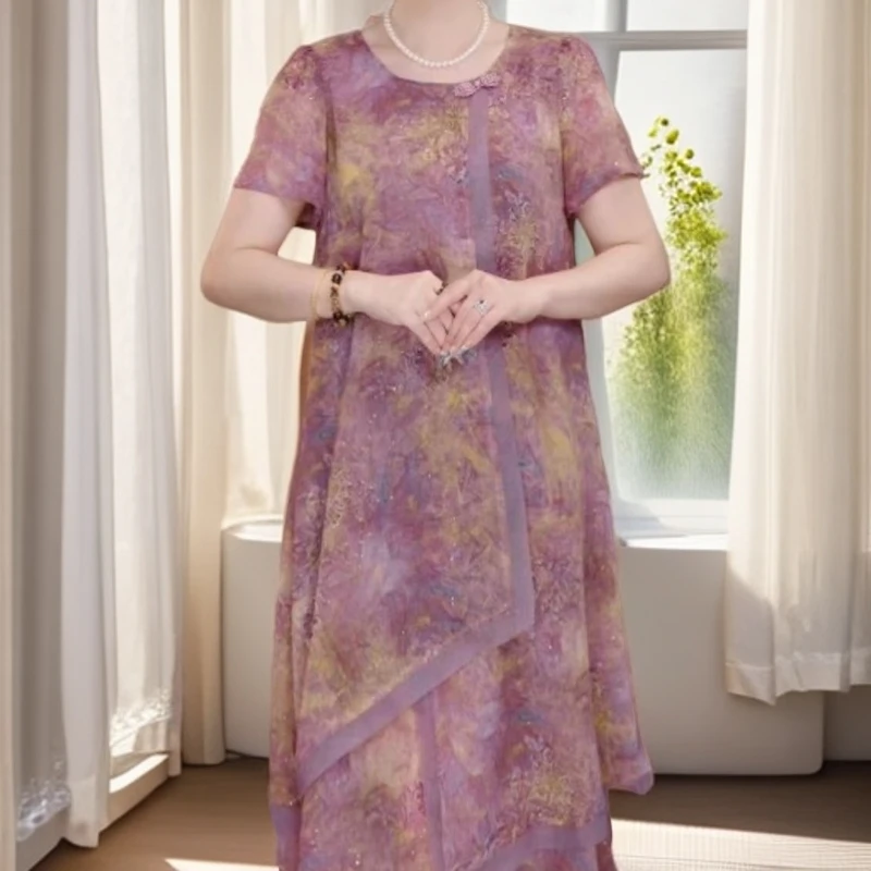 006显瘦夏季套头中长裙拼接连衣裙长款提花时尚初恋风