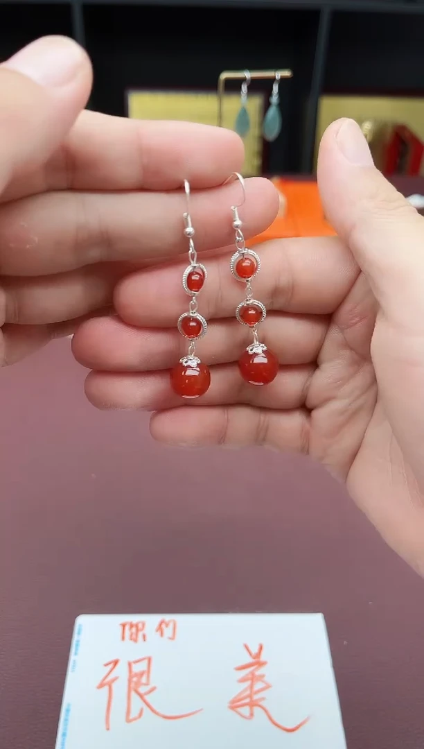 玛瑙/玉髓耳饰银S925镶嵌903000
