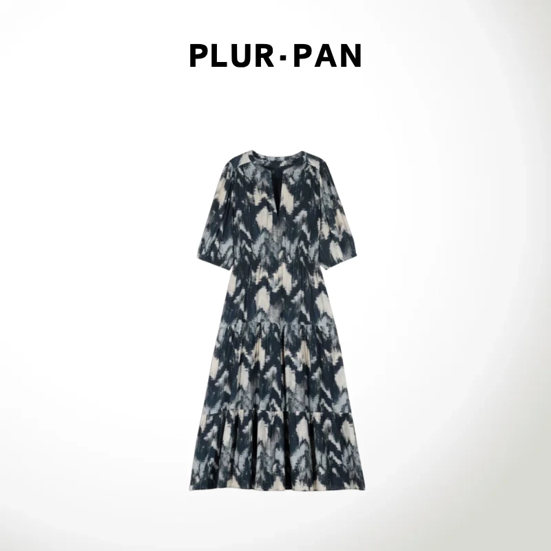 PLUR·PAN法式V领多巴胺度假风V领碎花短袖连衣裙