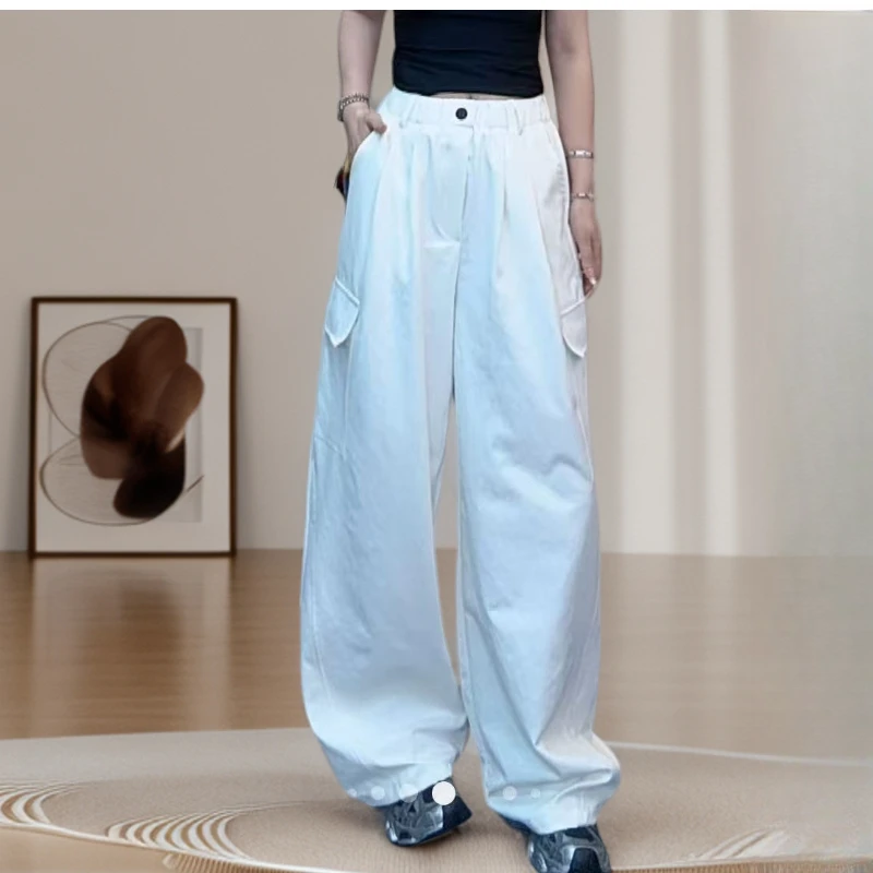 秋季新款高定版设计款松紧腰一粒扣口袋工装裤K5890