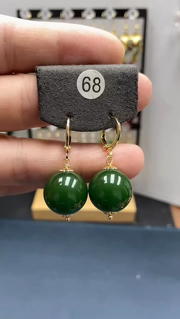 【闪购商品】和田玉耳饰银S925镀金镶嵌尺寸16mm耳扣22