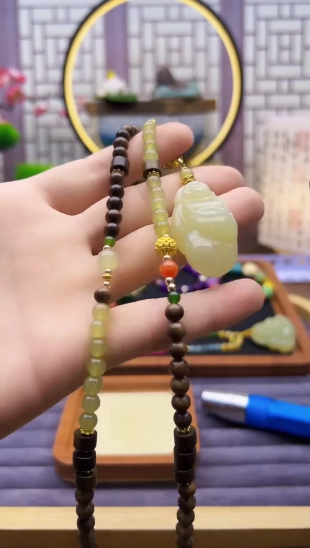 和田玉14K金镶嵌颈饰X821