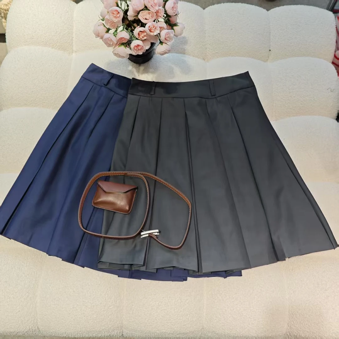 学院风高腰百褶半身裙5333