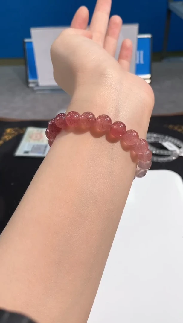 水晶手链未镶嵌104号渐变草莓晶单圈9mm