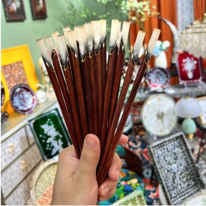 BK089原木原色家用老挝SZ贝壳牛角镶嵌装饰筷子