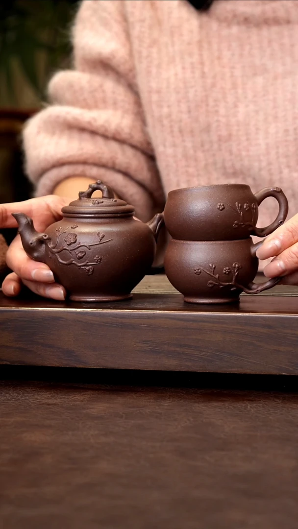 茶壶紫砂底槽清梅花报春一壶两杯170cc左右
