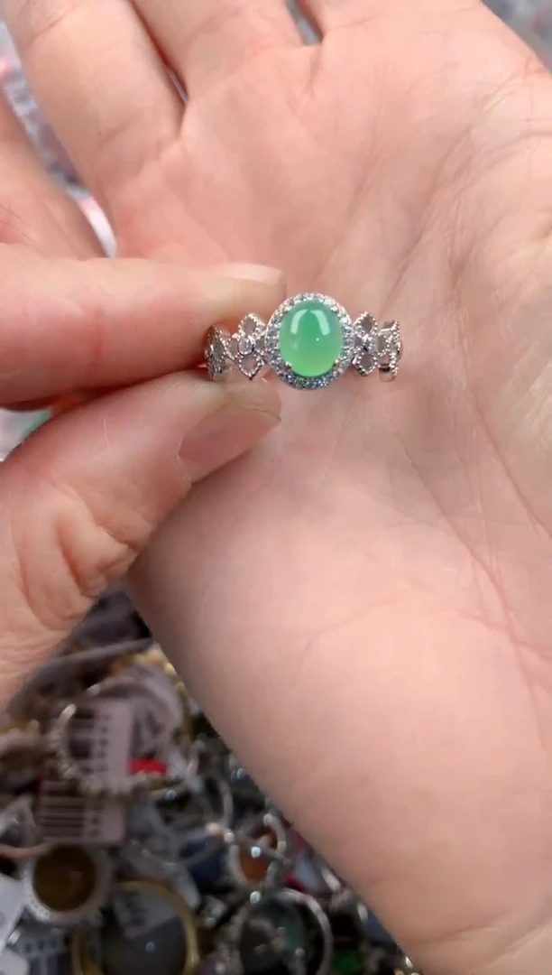 银S925镶嵌戒指翡翠999   3