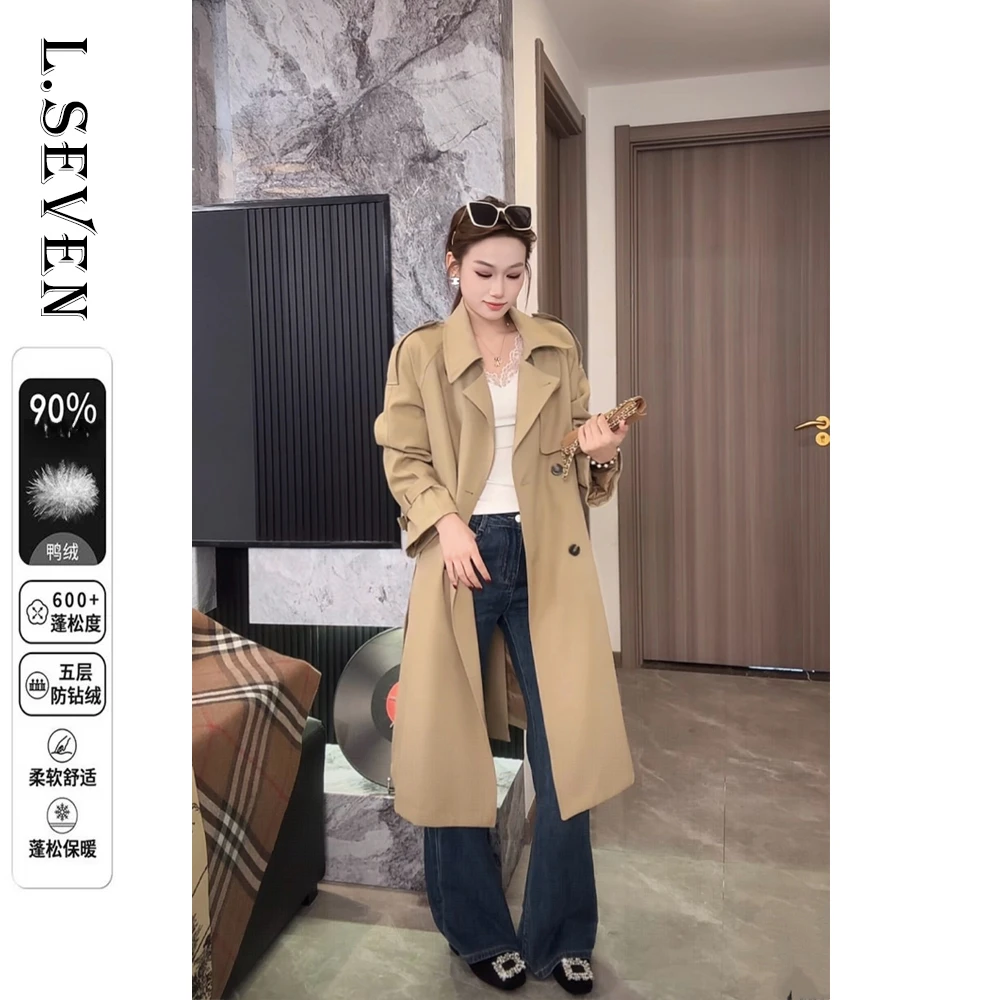 【羽绒风衣】春秋新款高级感气质休闲收腰宽松中长款过膝英伦风外套