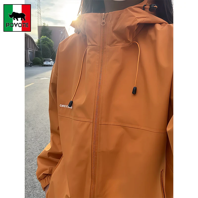 保威特·犀牛冲锋衣女春秋季多巴胺户外夹克防风防水连帽外套男潮