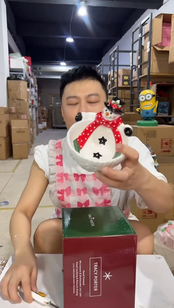 瓷片陶瓷原盒雪人碗