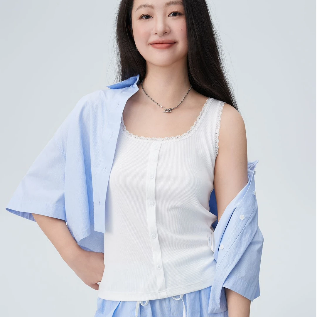 2561女士春夏季背心舒适方领大弹力简约百搭透气背心