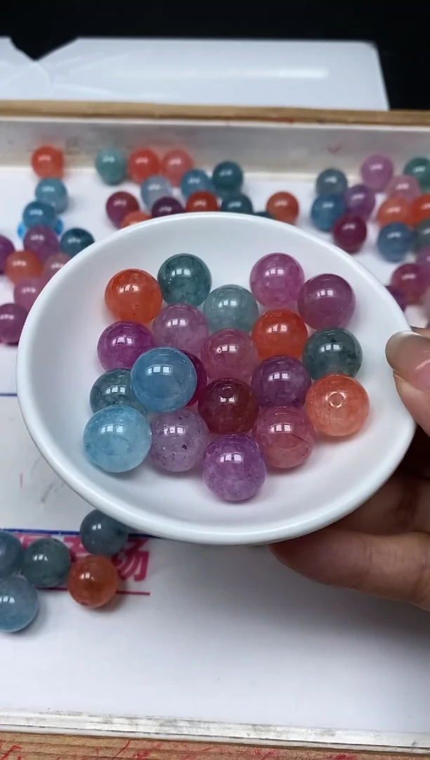 散珠未镶嵌碧玺A1541 七彩碧玺14mm3个8.8元