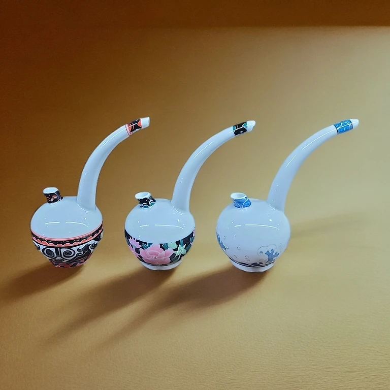 醴陵手绘陶瓷高档烟斗釉下彩高温制作带过滤功能烟嘴高档工艺品