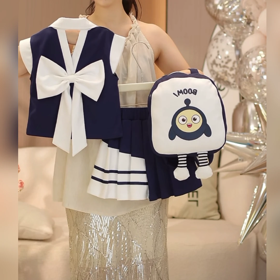 女童翻领无袖套装2025儿童夏季韩版撞色连衣裙