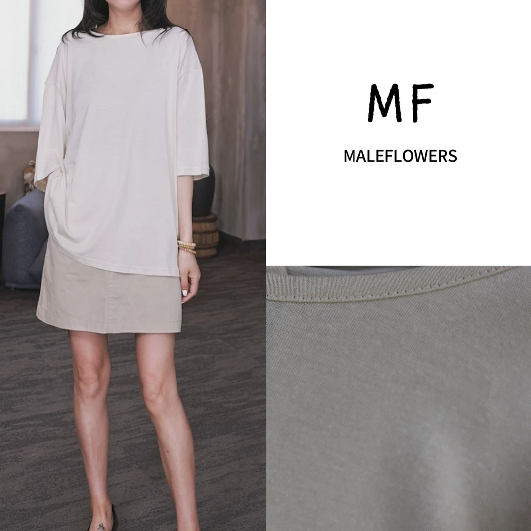 东倪MF 亚麻莱赛尔夏透气宽松大版休闲通勤T恤短袖扭花 85B88291