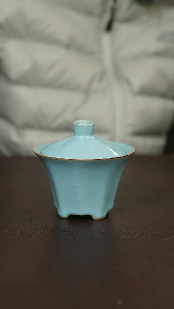 摆件瓷原矿原釉汝宋汝瓷 两才盖碗