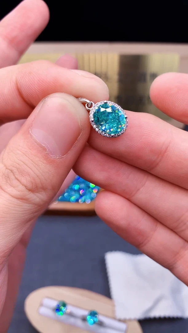 银S925镶嵌颈饰帕拉依巴碧玺5756