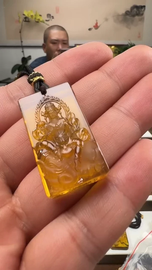 未镶嵌吊坠(不含链)琥珀普贤菩萨方牌吊坠