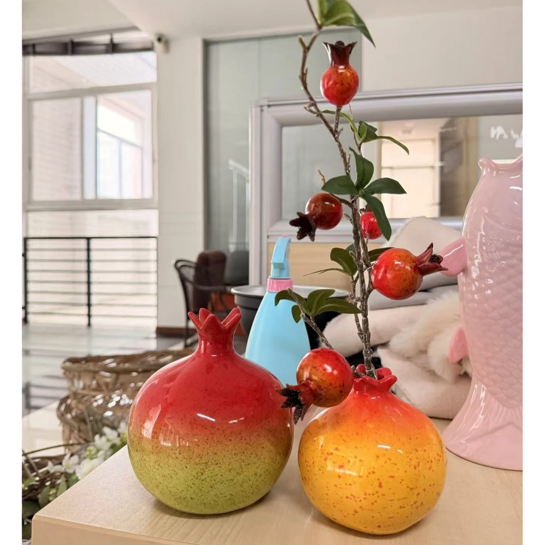 石榴陶瓷花瓶中式石榴果仿真石榴果装饰摆件玄关摆设