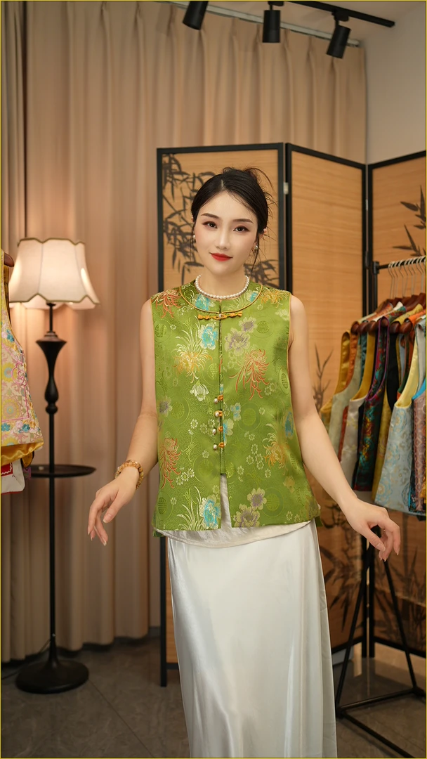 CHUNTIAN/李李国风【锦安】新中式宋锦提花提花马甲