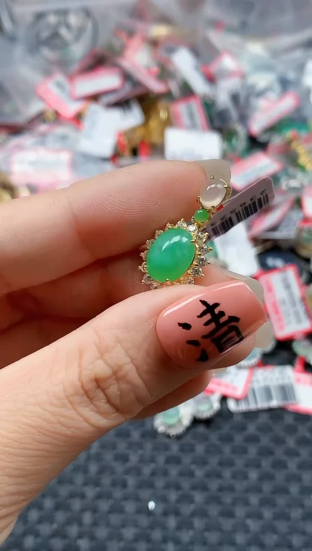 银S925镶嵌戒指翡翠天然A货缅甸翡翠