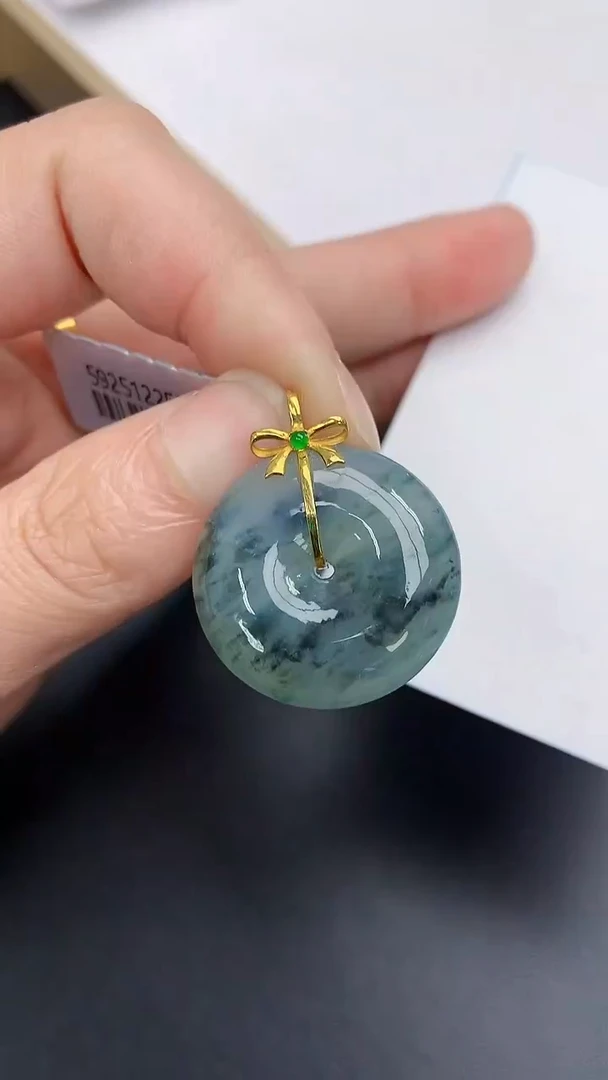 颈饰18K金镶嵌翡翠天然缅甸A货百元以上9元证书费自理