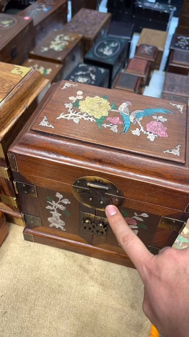 【闪购商品】木花开富贵官箱首饰箱