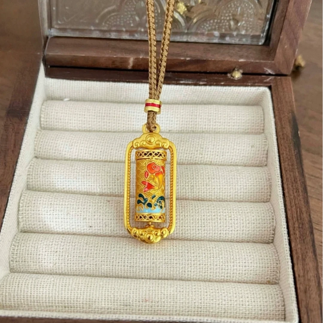 合金吊坠 珐琅彩鱼跃龙门转运筒吊坠复古国风