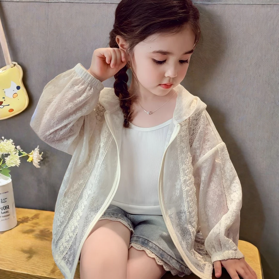 宝宝夏季新款连帽蕾丝透气洋气防紫外线儿童防晒衣轻薄韩版外穿