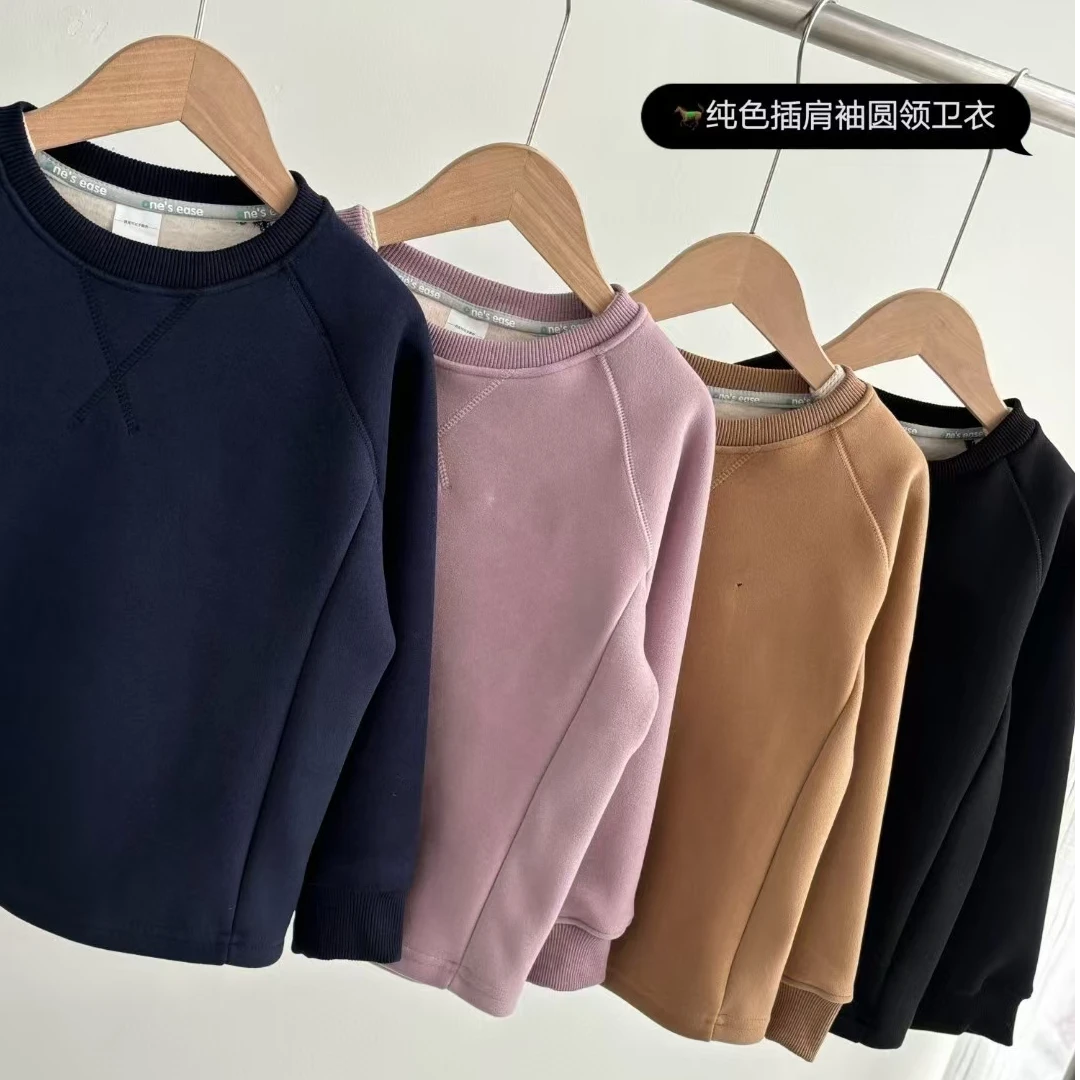 秋冬加绒卫衣男女童中大童洋气百搭上衣儿童长袖时尚休闲宽松加厚