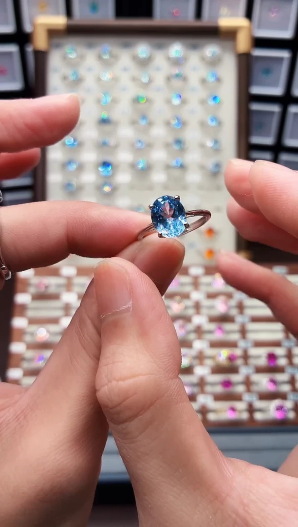 银S925镶嵌戒指海蓝宝石1888