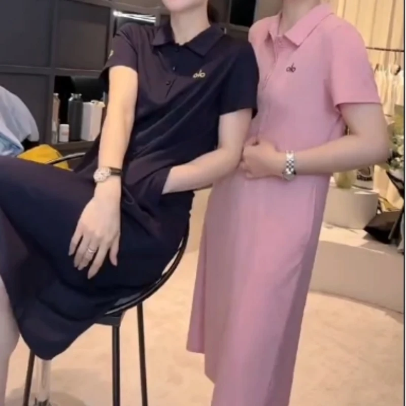 2025夏季新款气质连衣裙女短袖刺绣字母POLO领时尚宽松减龄裙子