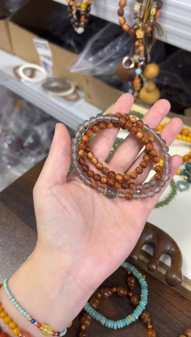 未镶嵌柏木（崖柏）手串老料崖柏烟紫玛瑙款多圈手链[1971]